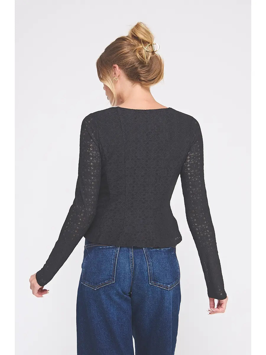 KNIT LACE SQ NCK