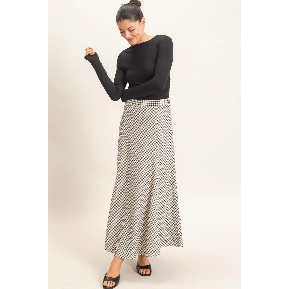 BIAS CUT PLAID SKIRT