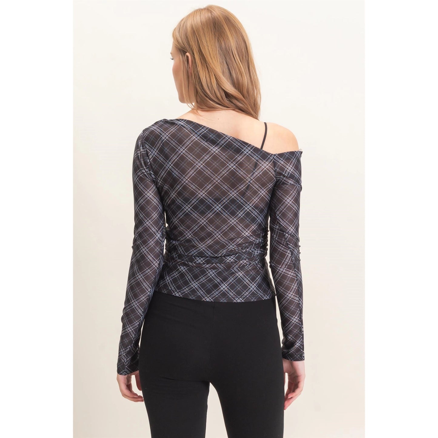 ASYMMETRICAL PLAID OFF SHOULDER