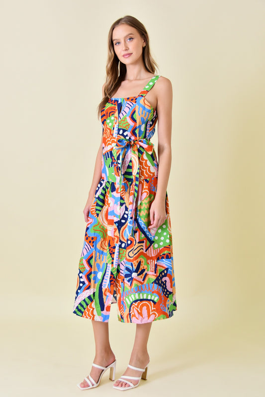 ABSTRACT PRINT MIDI DRESS