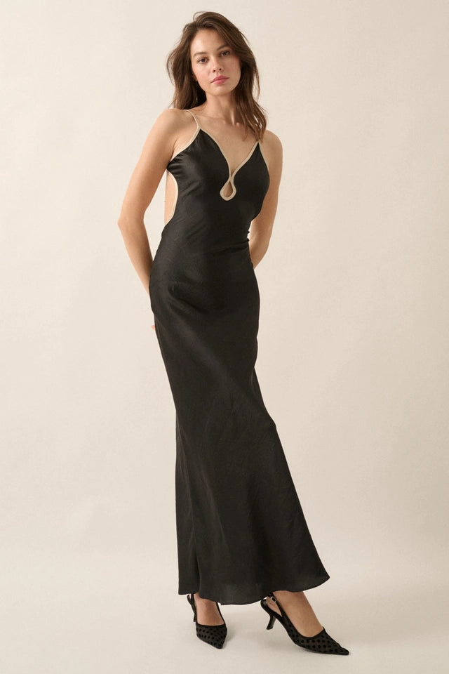TEXTURED SATIN OPEN BACK DRESS
