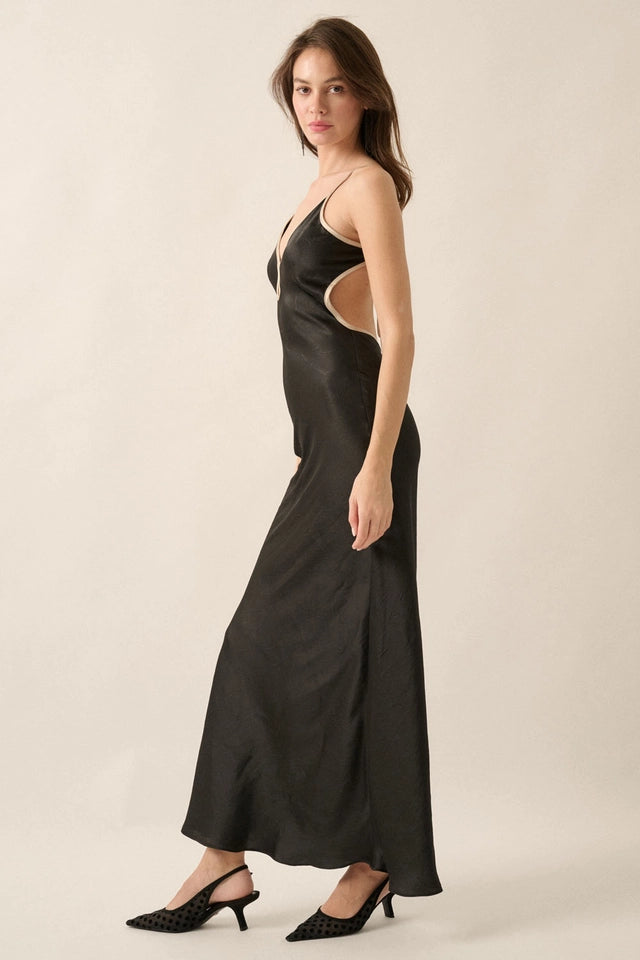 TEXTURED SATIN OPEN BACK DRESS
