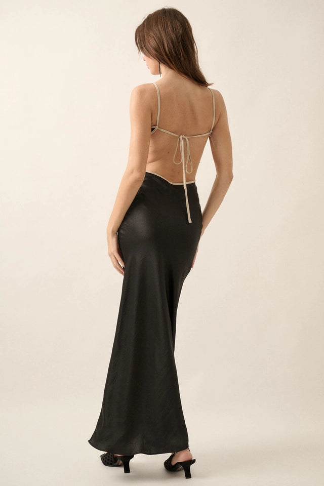 TEXTURED SATIN OPEN BACK DRESS