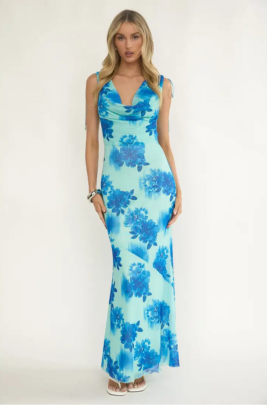 FLORAL COWL NECK DRESS