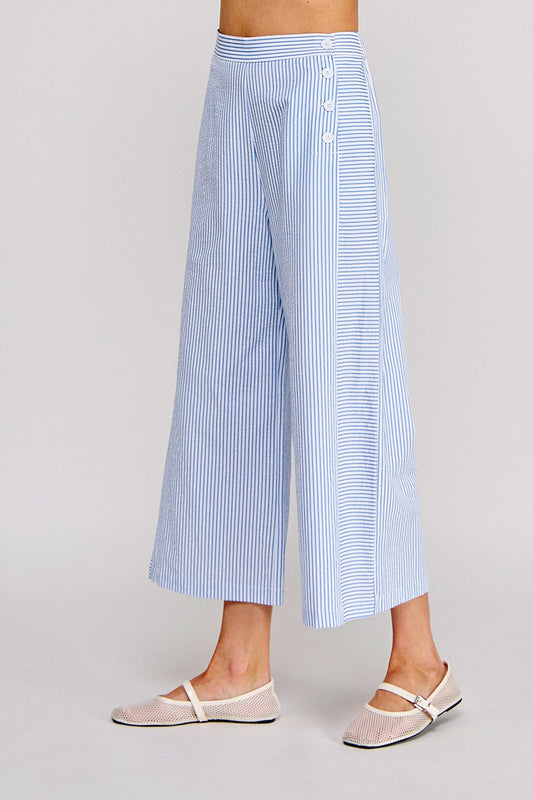 STRIPED SIDE BUTTON DETAIL PANTS