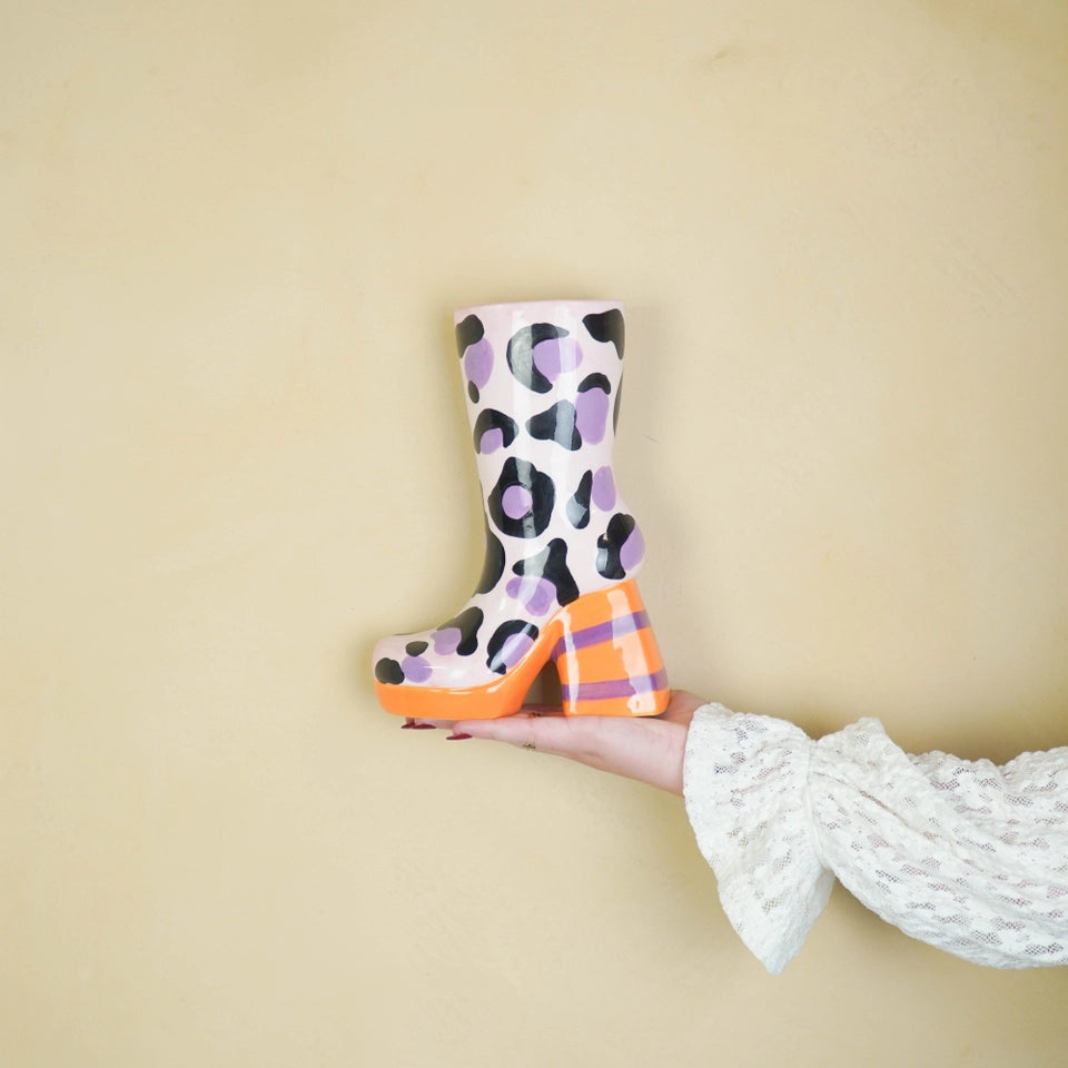 LEOPARD PRINT BOOT VASE