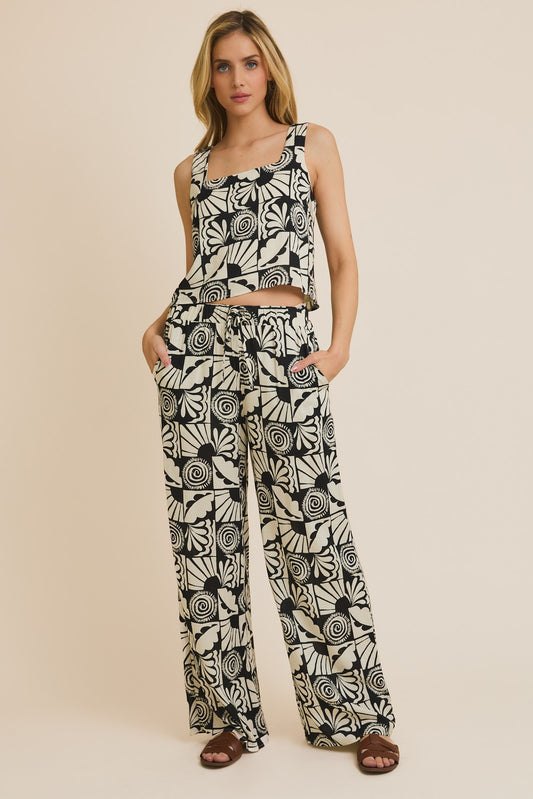 ELASTIC WAIST PRINT PANT