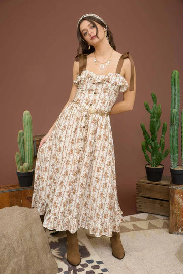TIE STRAP RUFFLE DETAIL DRESS