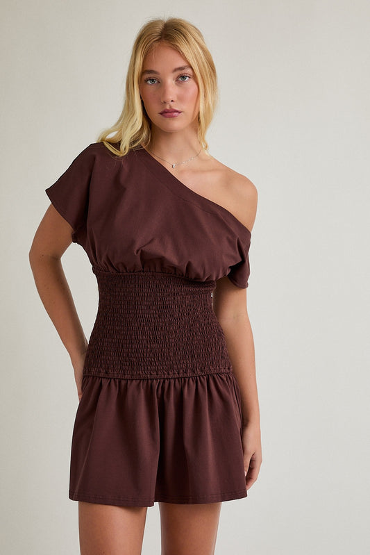 OFF SHOULDER DROP WAIST MINI DRESS