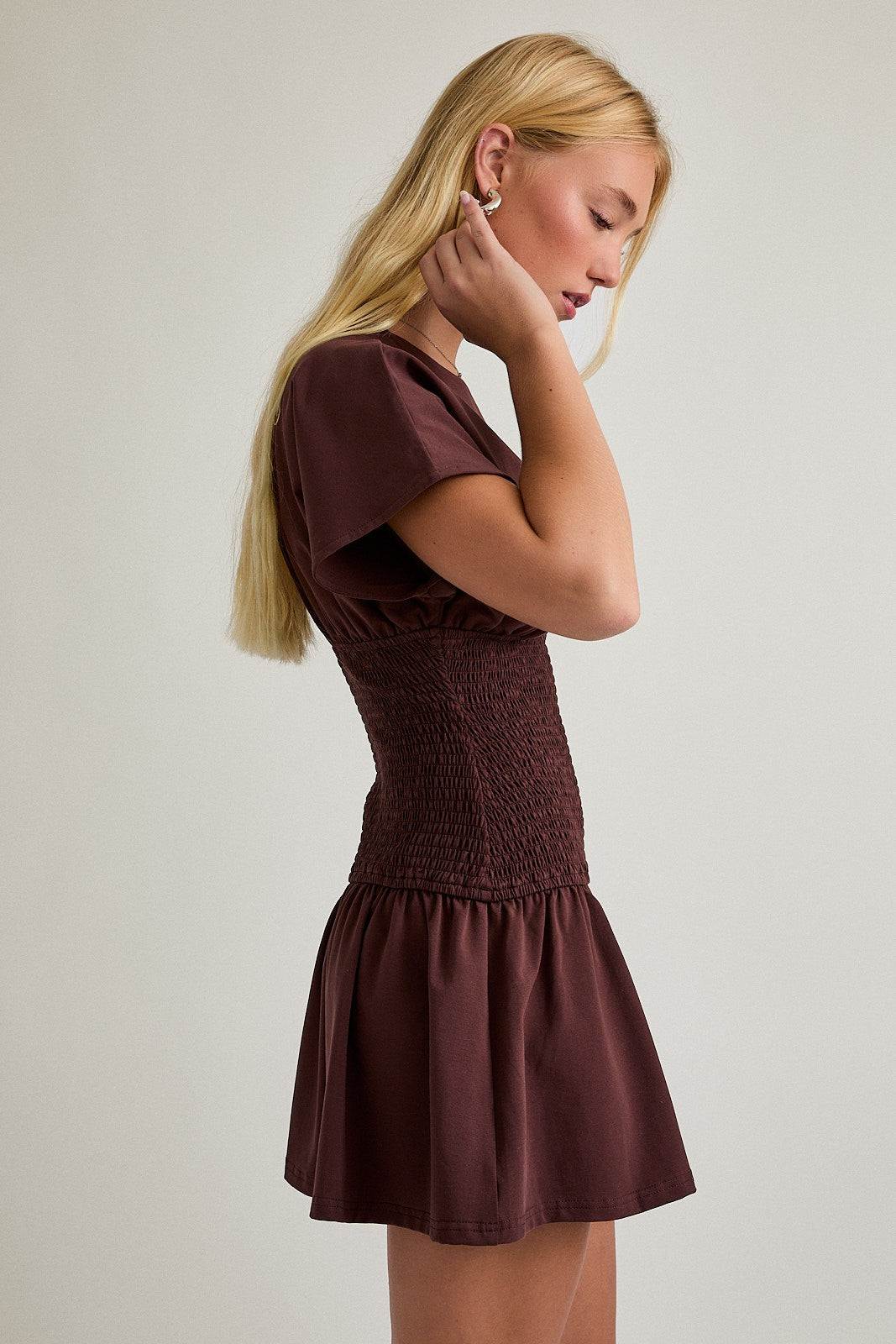 OFF SHOULDER DROP WAIST MINI DRESS