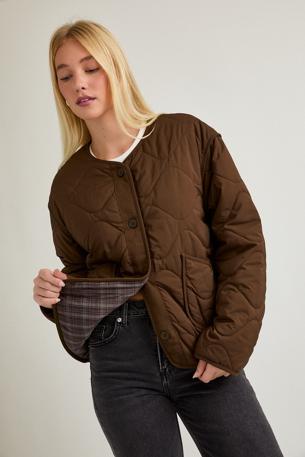 PLAID INTERIOR QUILTED JACKET