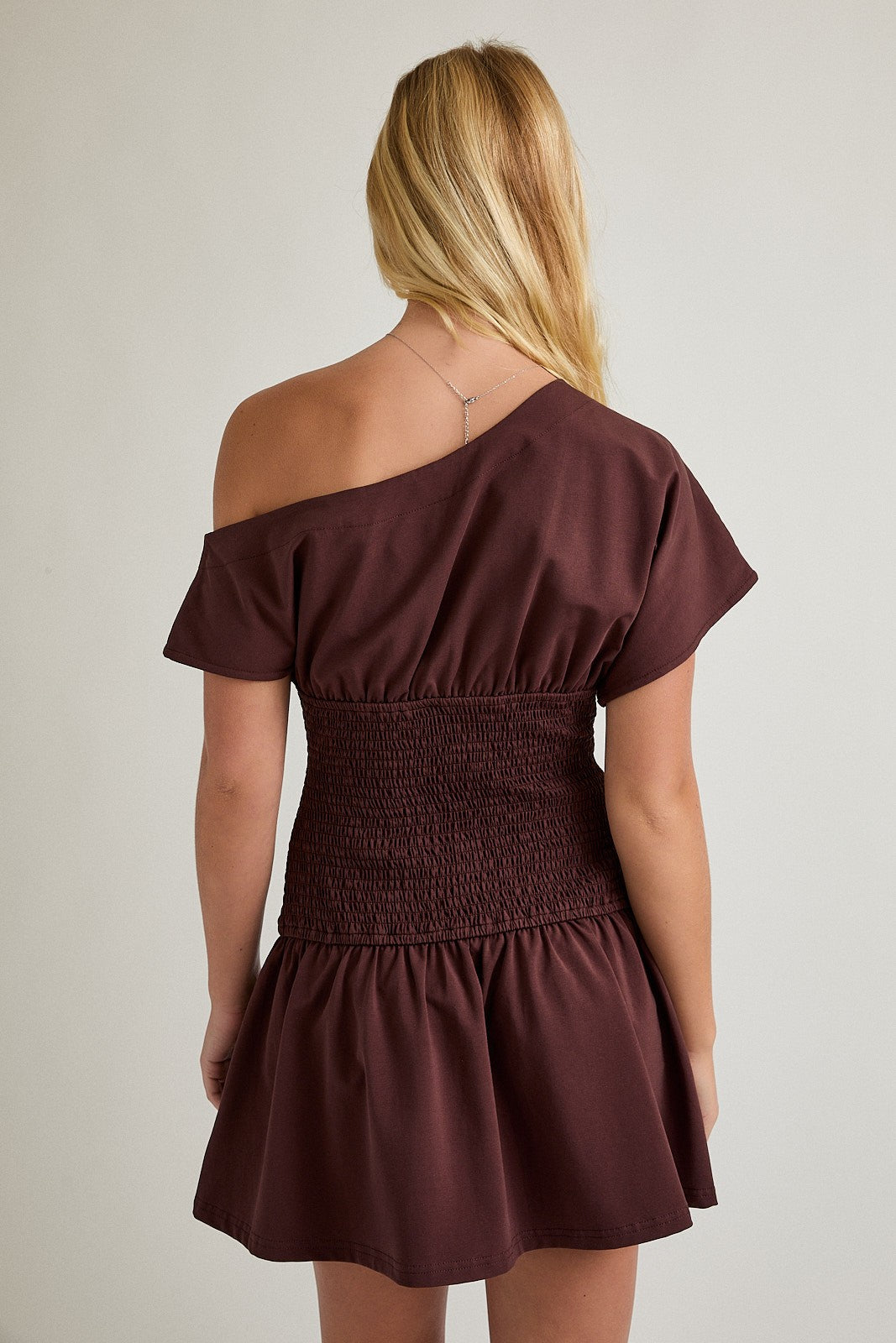 OFF SHOULDER DROP WAIST MINI DRESS