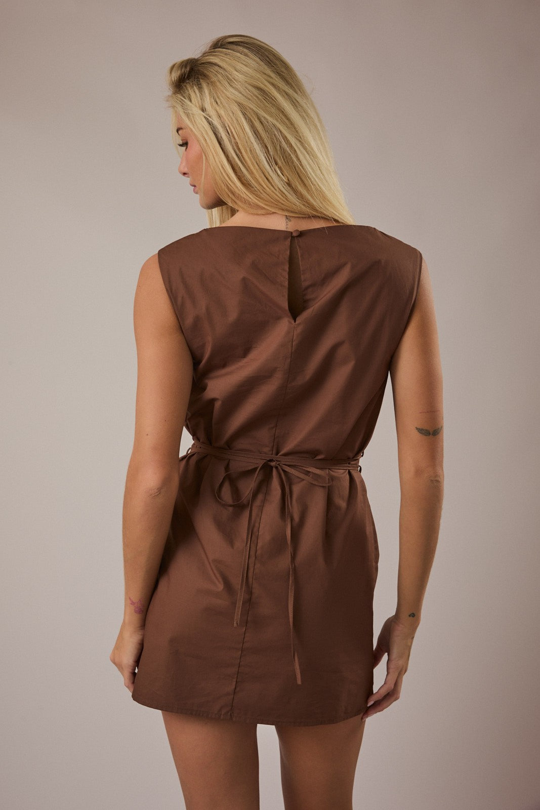 BOAT NECK WAIST TIE DRESS