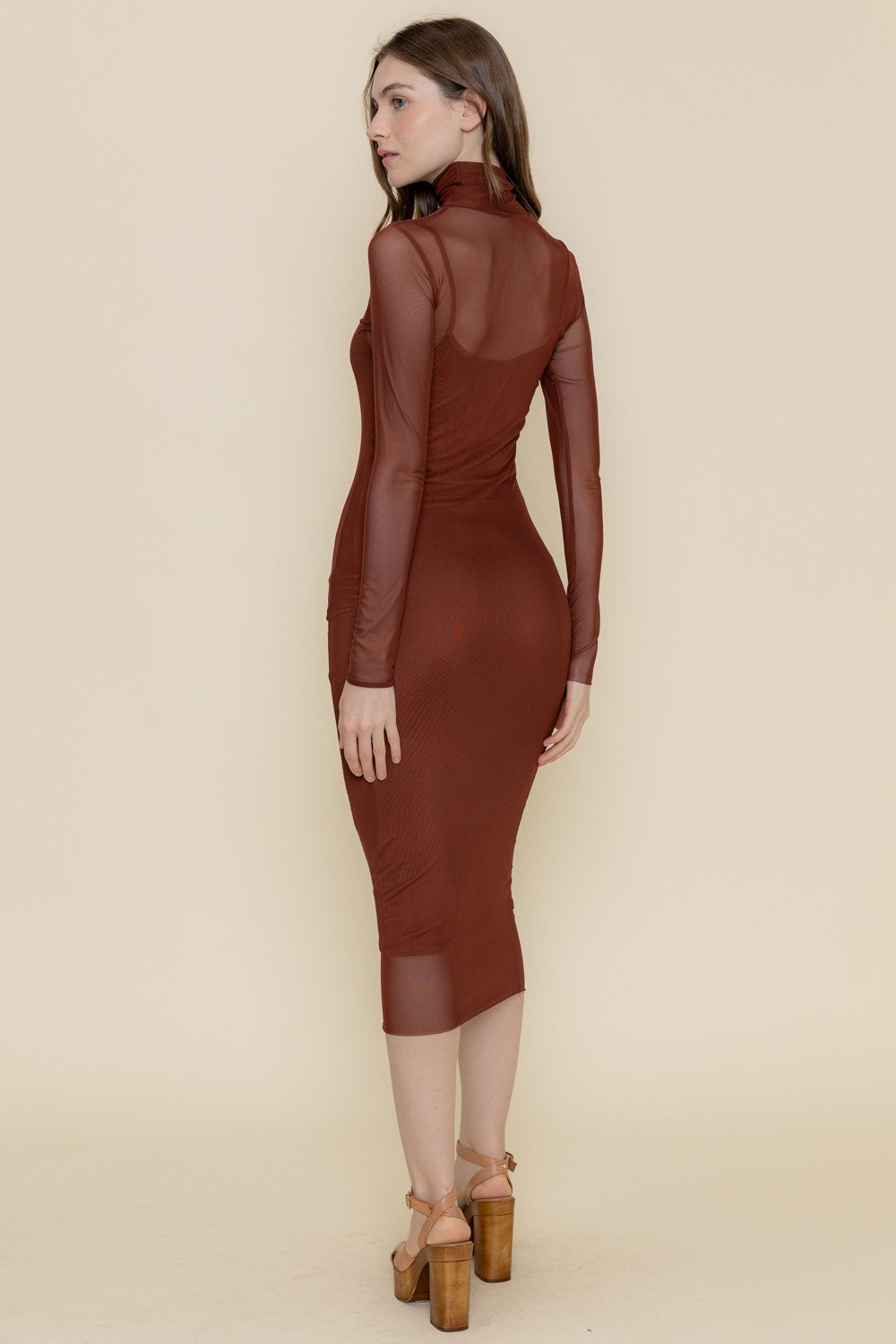 LONG SLEEVE MESH OVERLAY DRESS