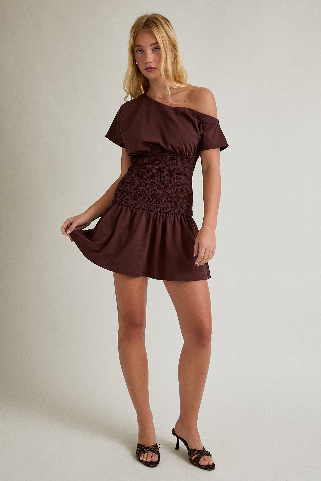 OFF SHOULDER DROP WAIST MINI DRESS