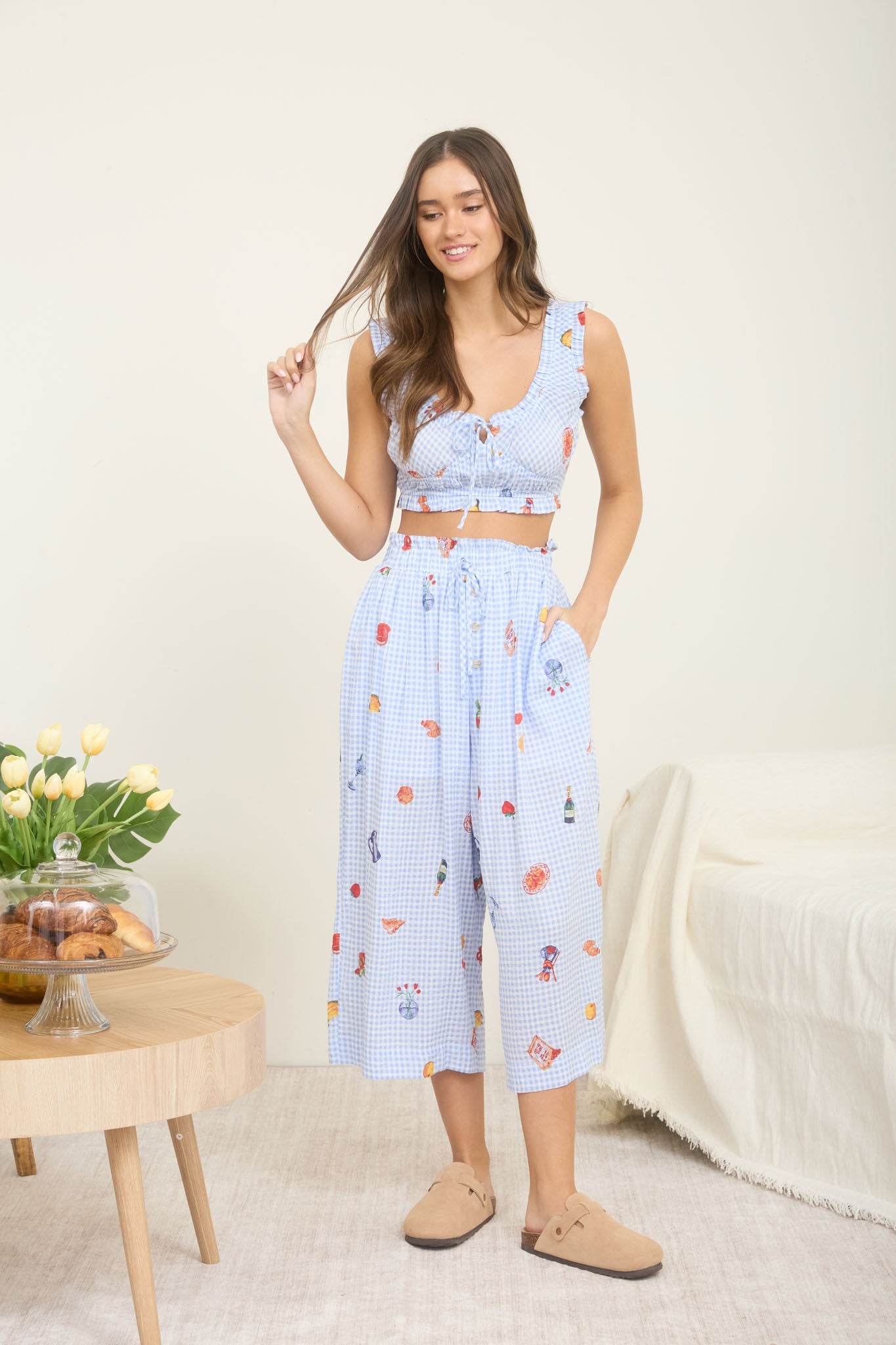 GINGHAM MOTIF CROP TOP