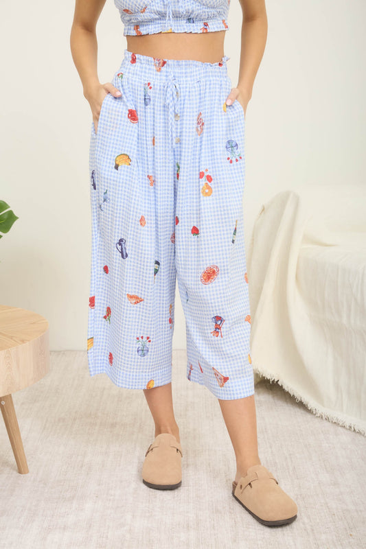 GINGHAM MOTIF CROPPED PANTS