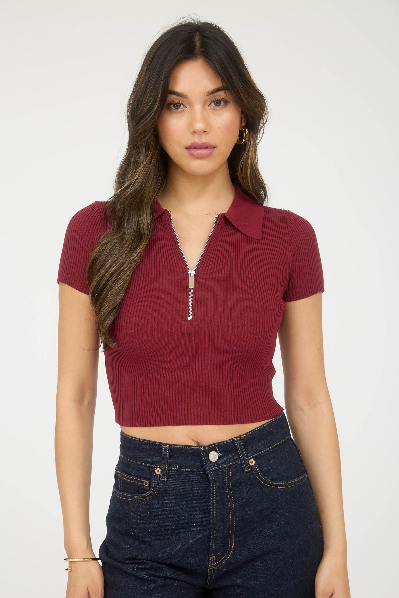 COLLARED ZIP CROP TOP