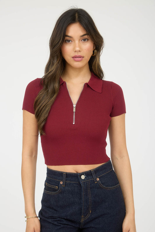 COLLARED ZIP CROP TOP