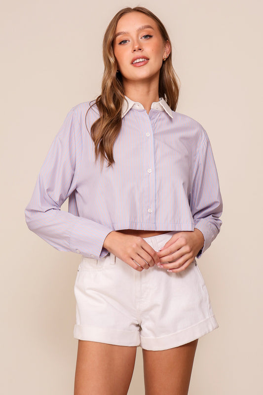 STRIPE CROP BUTTON DOWN