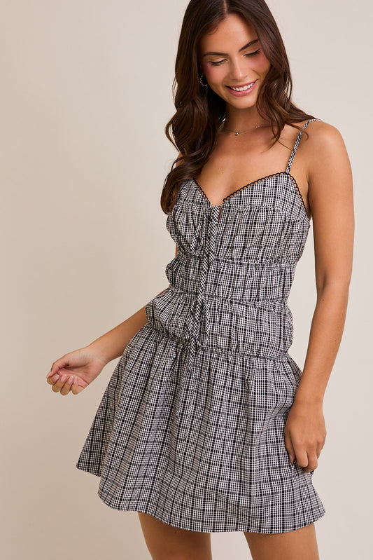 CHECKER PRINT MINI DRESS