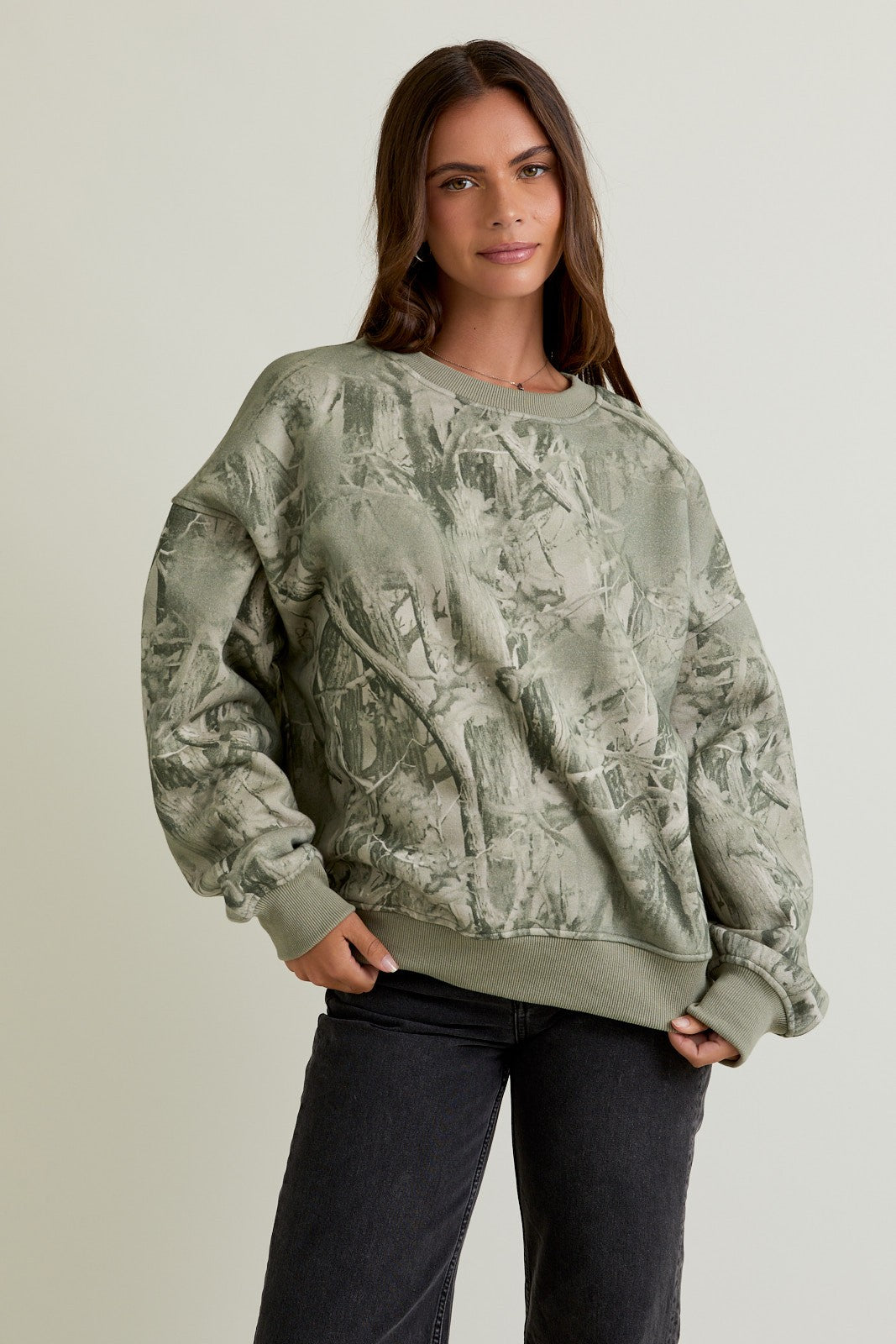 CAMO PRINT CREWNECK SWEATSHIRT