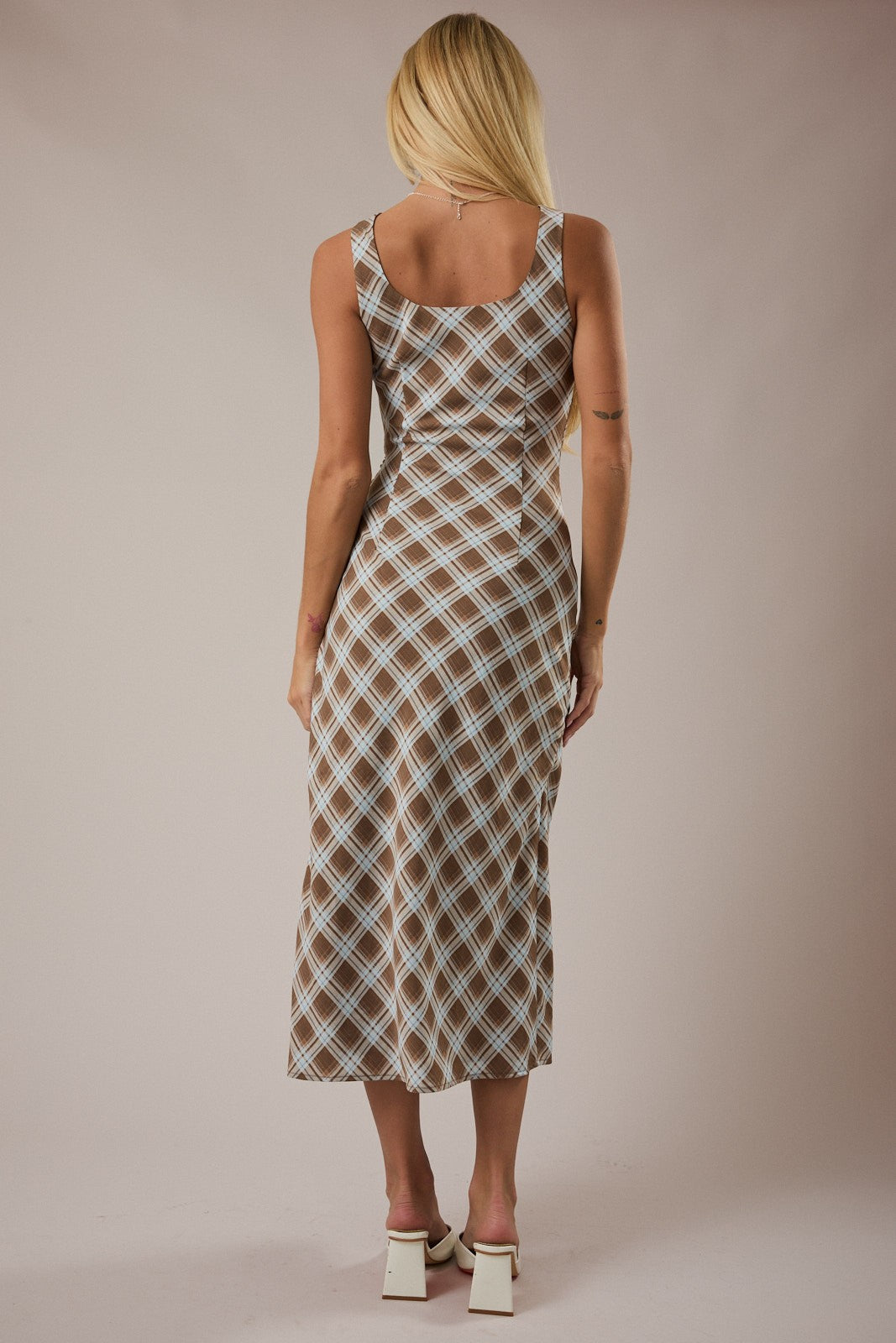 COWL NECK PLAID DRESS