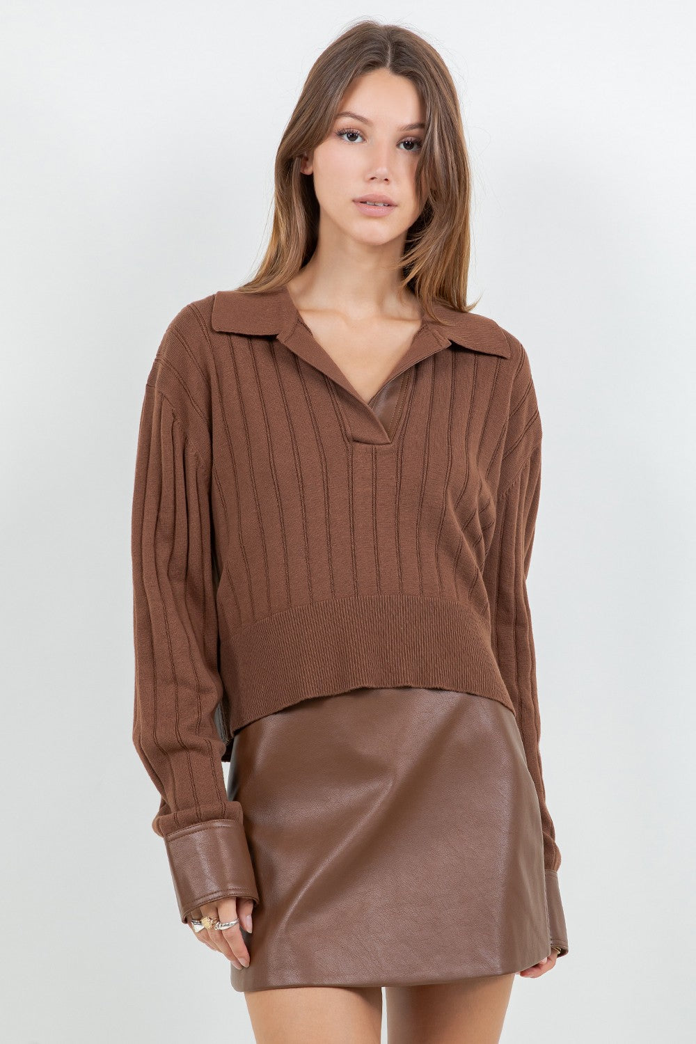 WIDE RIB COLLARED SWEATER