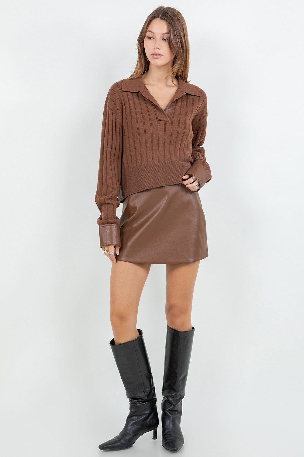 WIDE RIB COLLARED SWEATER