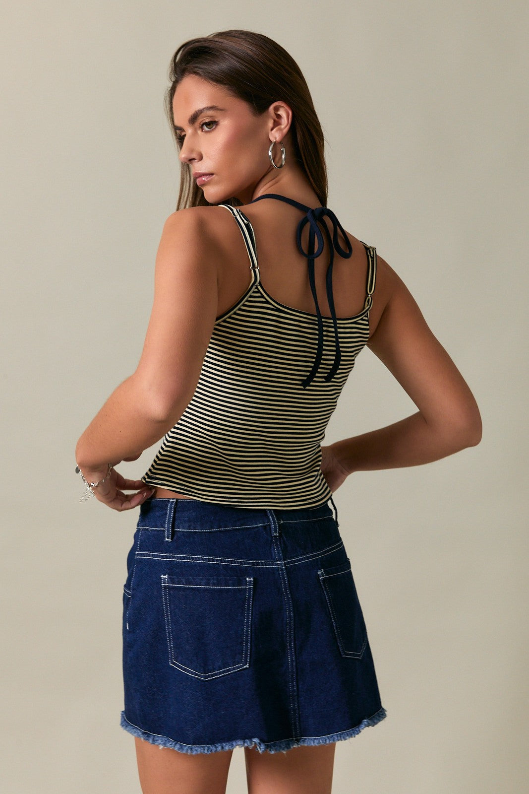 LAYERED HALTER NECK STRIPE TANK