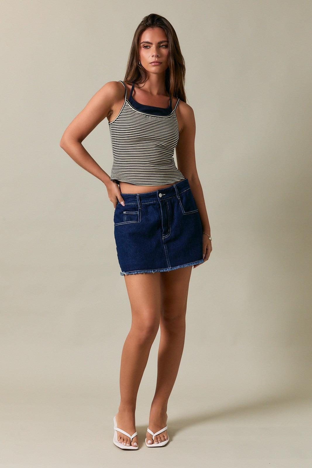 LAYERED HALTER NECK STRIPE TANK