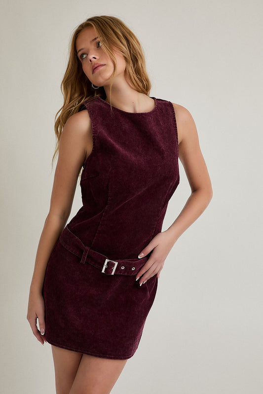 BELTED CORDUROY MINI DRESS