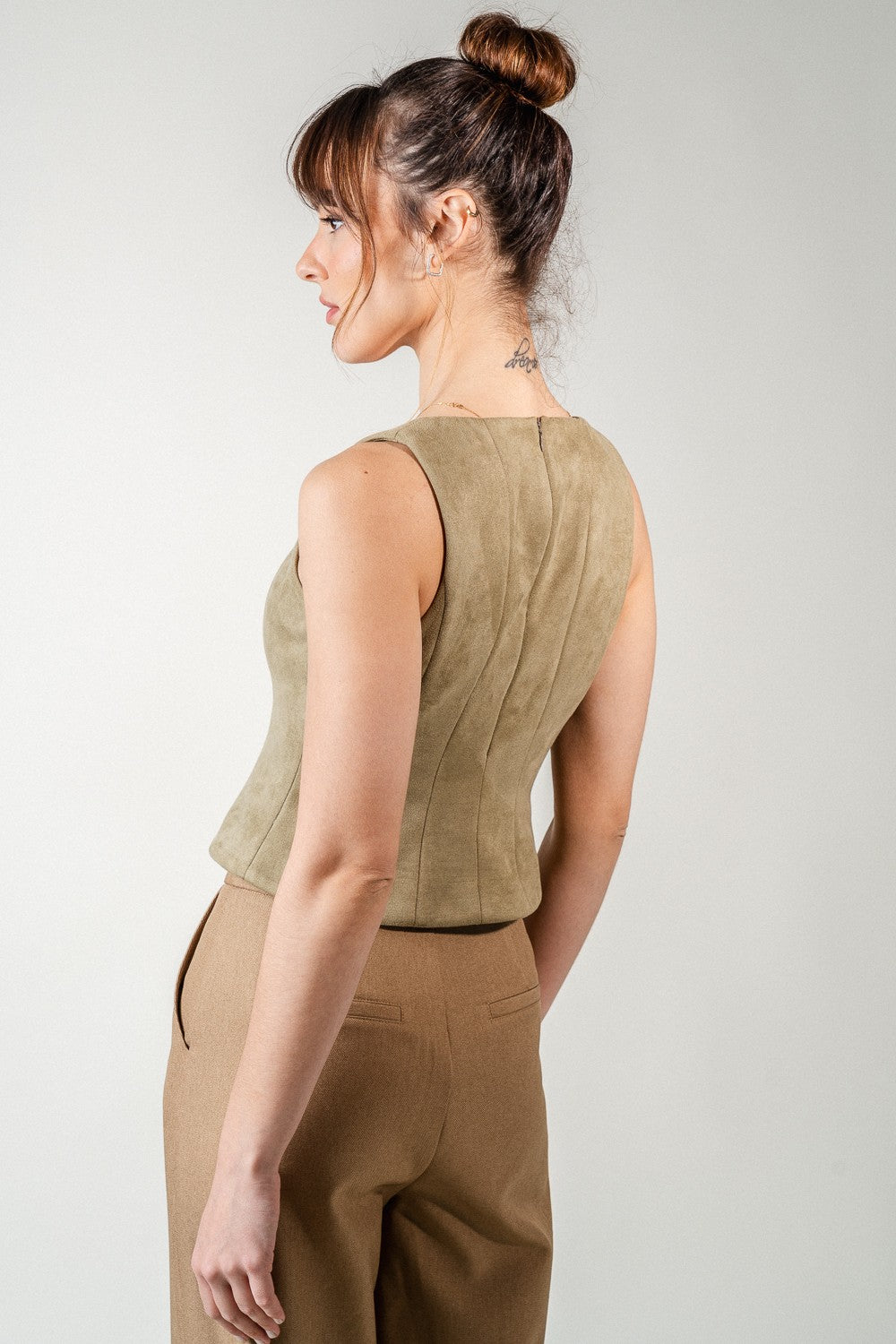 FAUX SUEDE CORSET TIE TOP