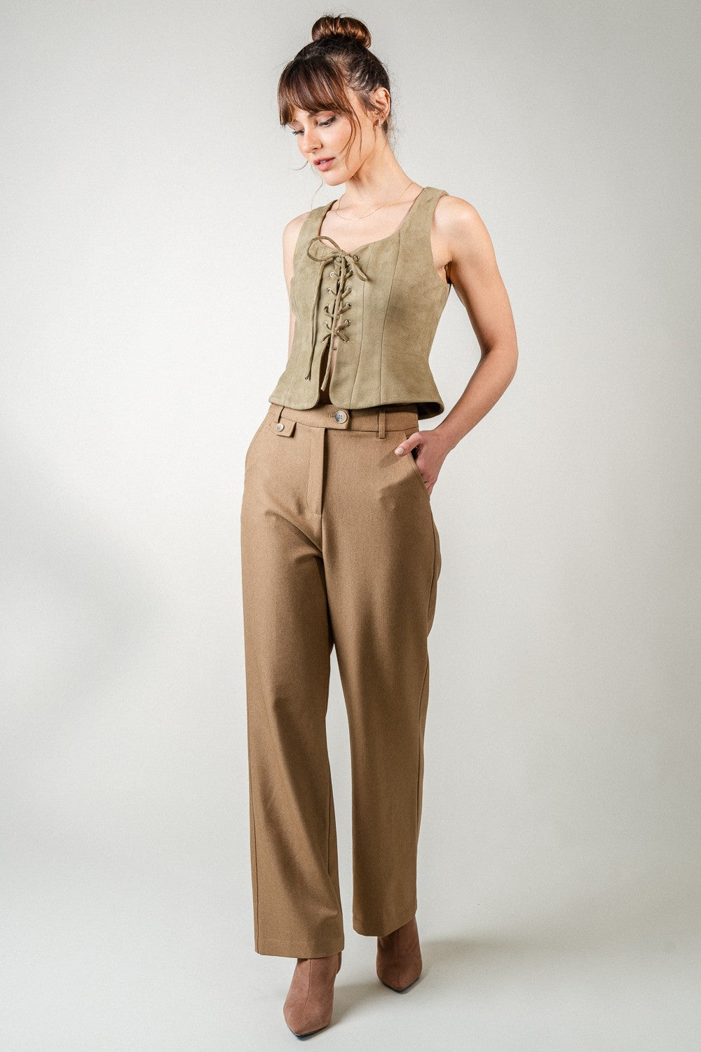 FAUX SUEDE CORSET TIE TOP