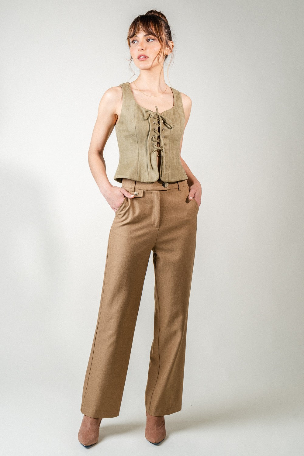 FAUX SUEDE CORSET TIE TOP