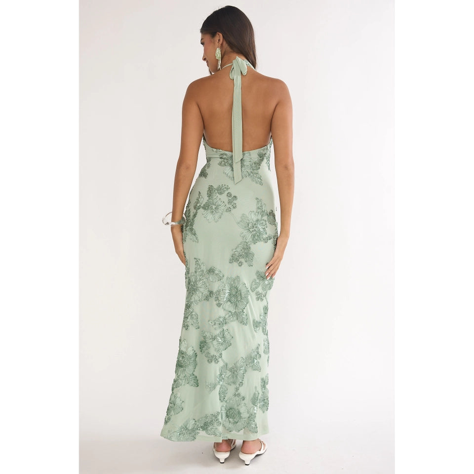 EMBROIDERED COWL NECK DRESS