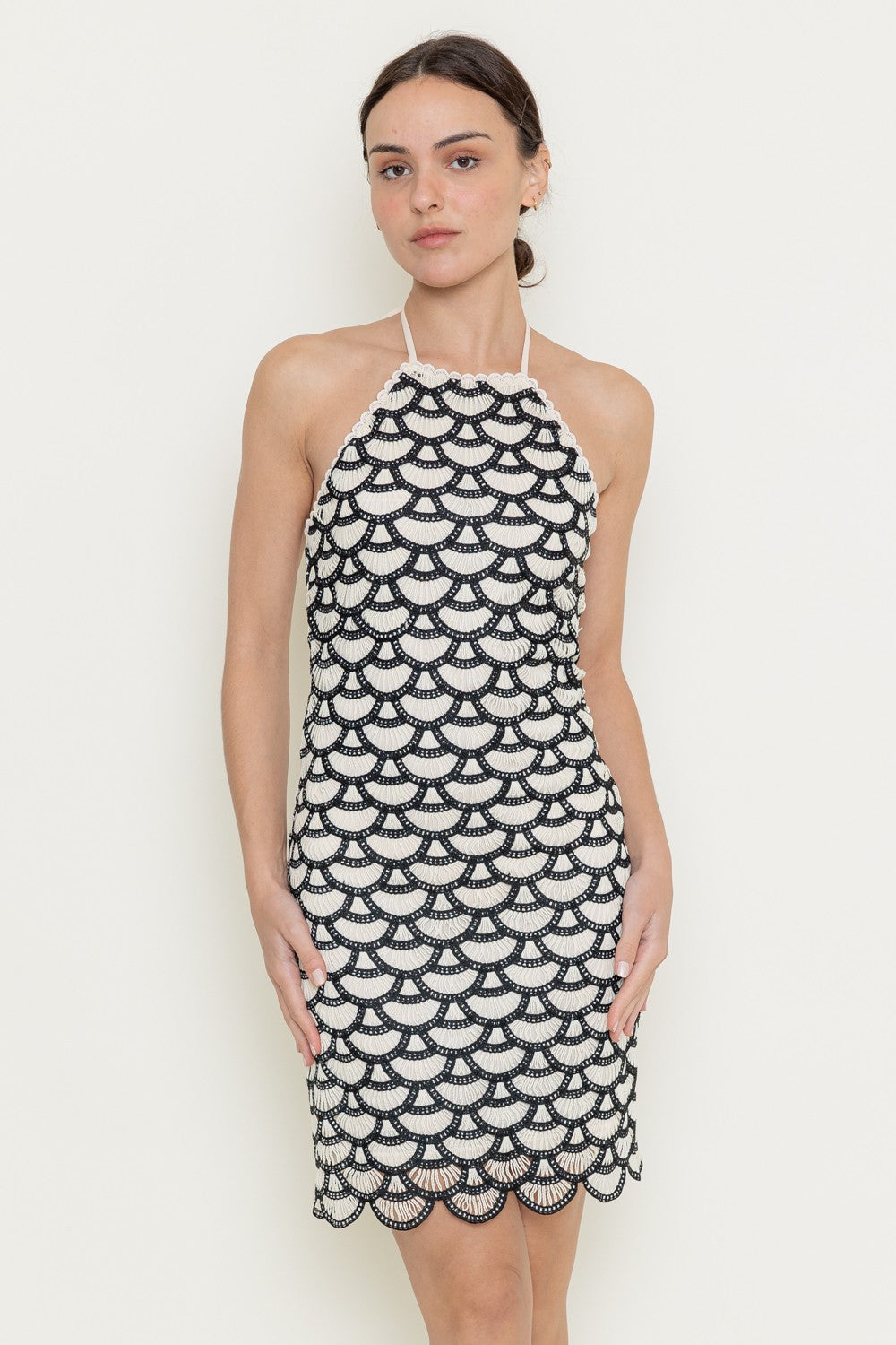 CROCHET PATTERNED HALTER DRESS