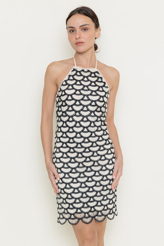 CROCHET PATTERNED HALTER DRESS