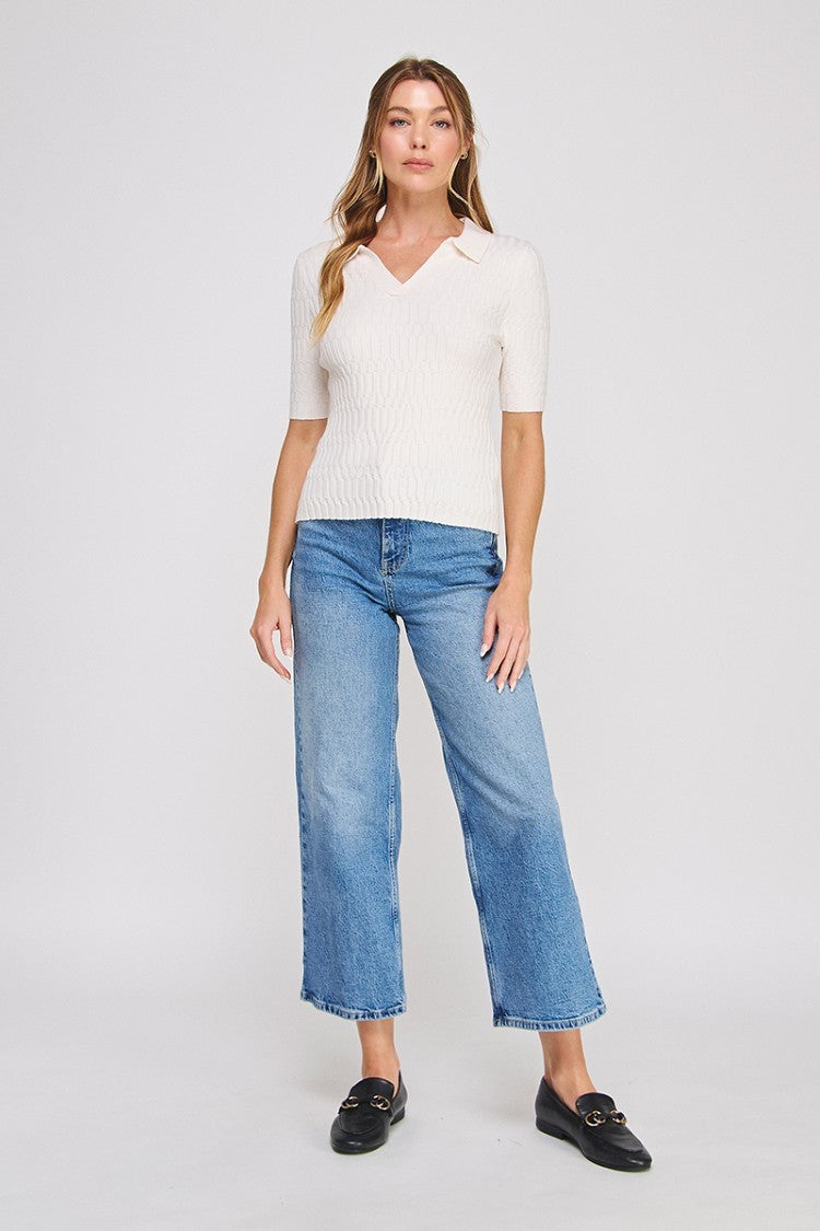 PATTERNED RIB POLO TOP