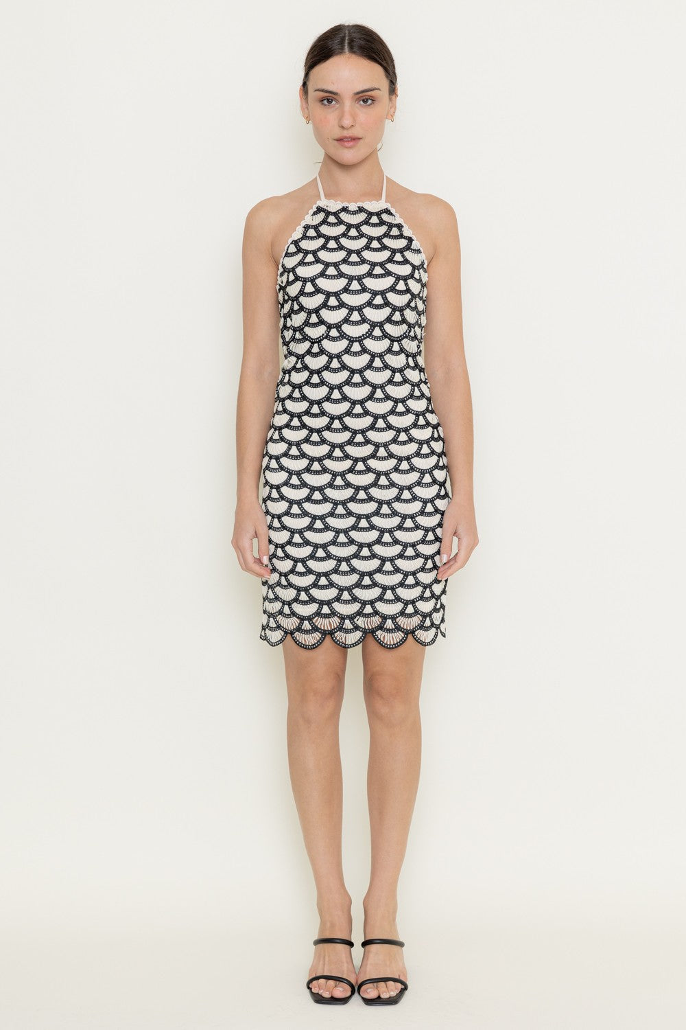 CROCHET PATTERNED HALTER DRESS