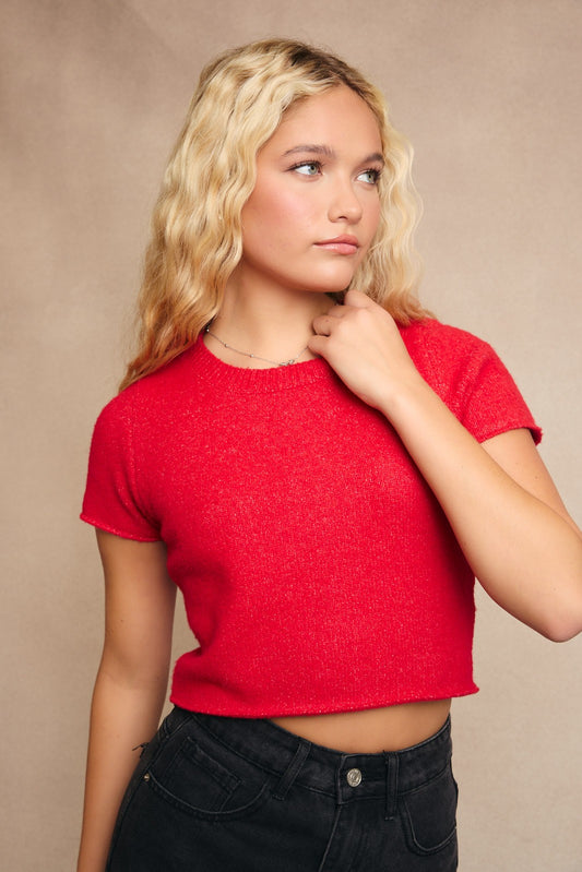 SHORT SLEEVE CROPPED SWEATER