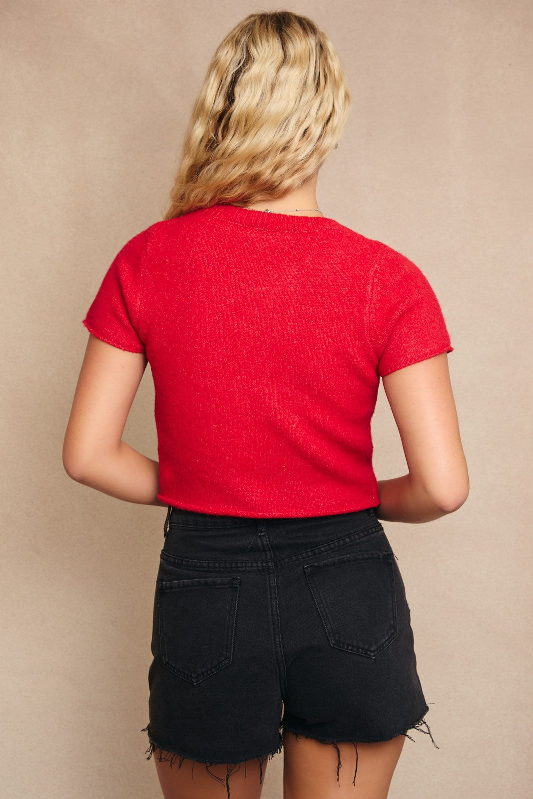 SHORT SLEEVE CROPPED SWEATER