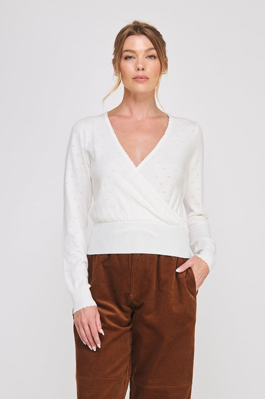 POINTELLE CROSS OVER SWEATER