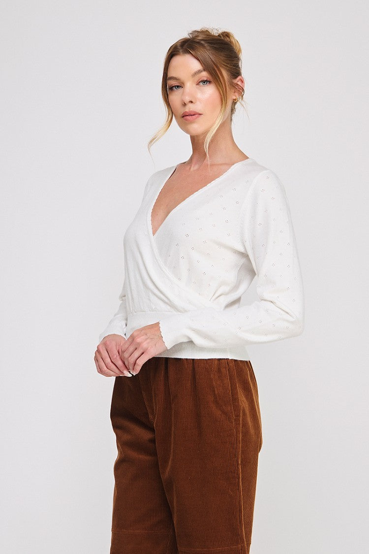 POINTELLE CROSS OVER SWEATER