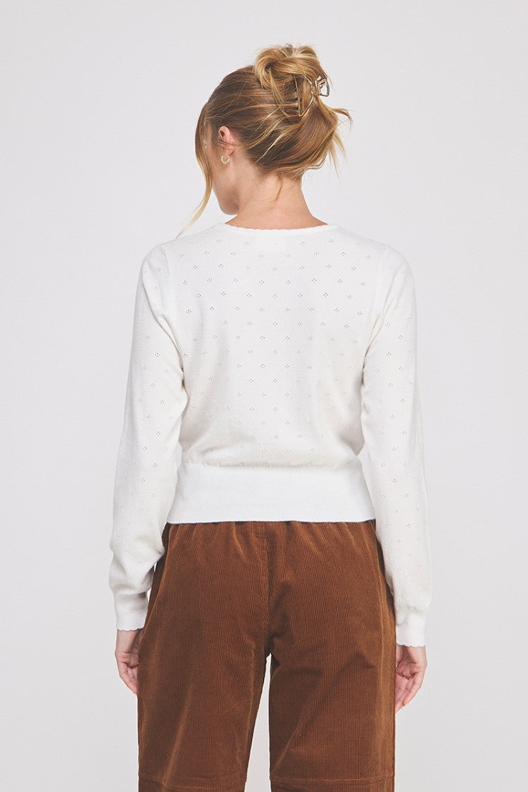POINTELLE CROSS OVER SWEATER