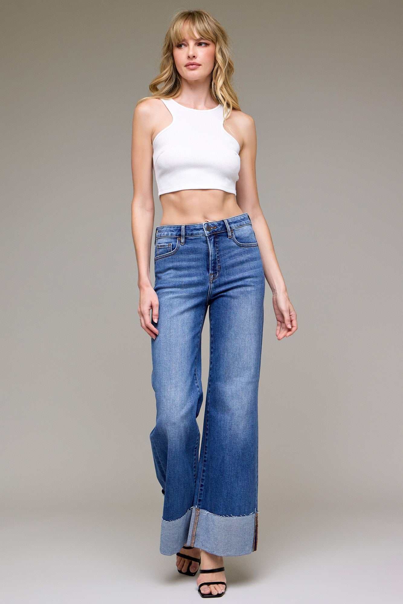 HIGH RISE CUFF FLARE JEANS