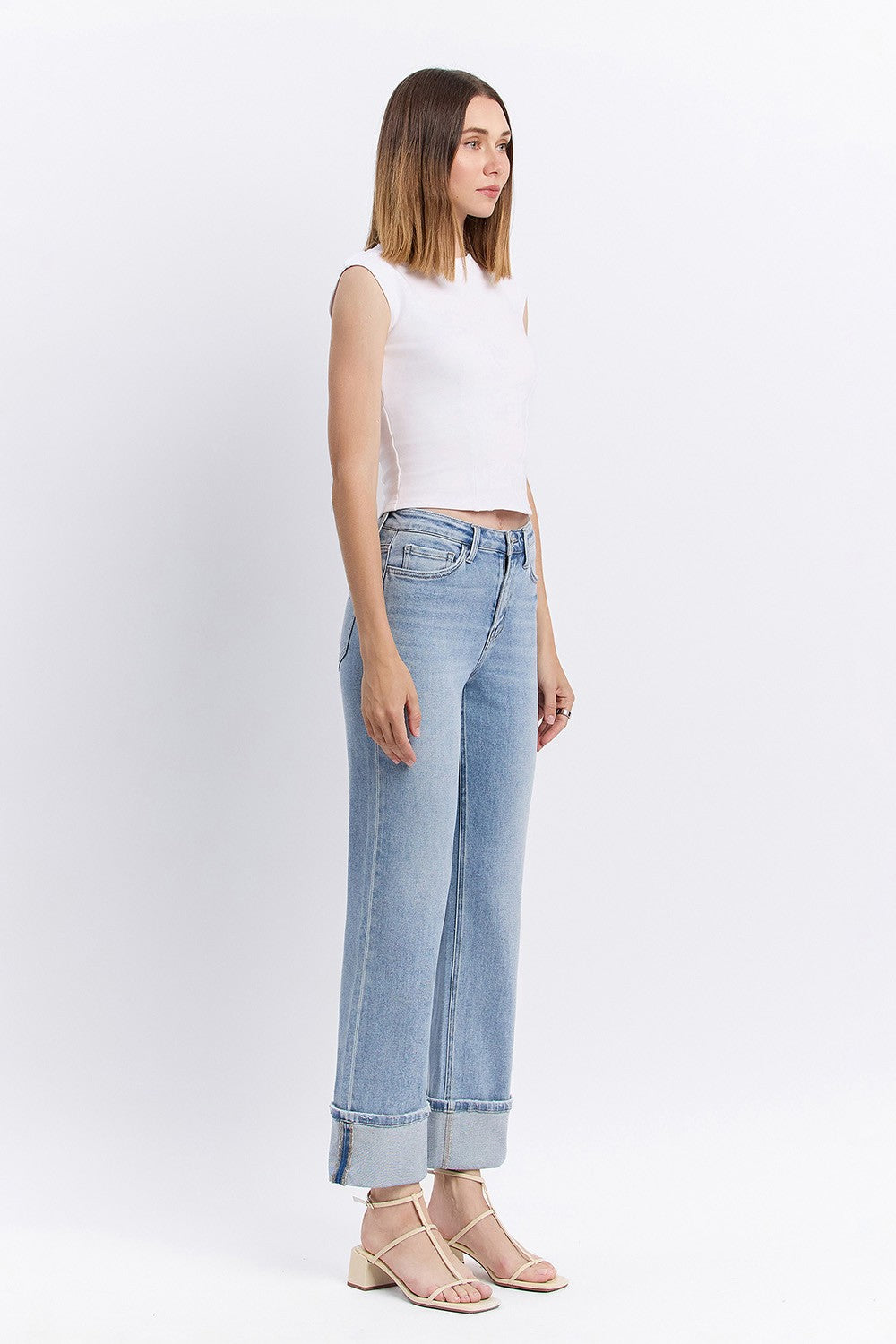 HIGH RISE CUFFED JEANS