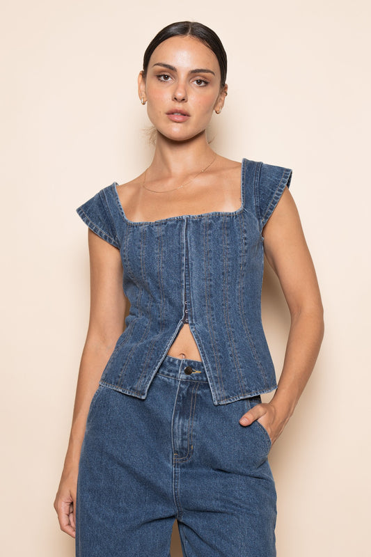 SQUARE NECK DENIM CORSET TOP