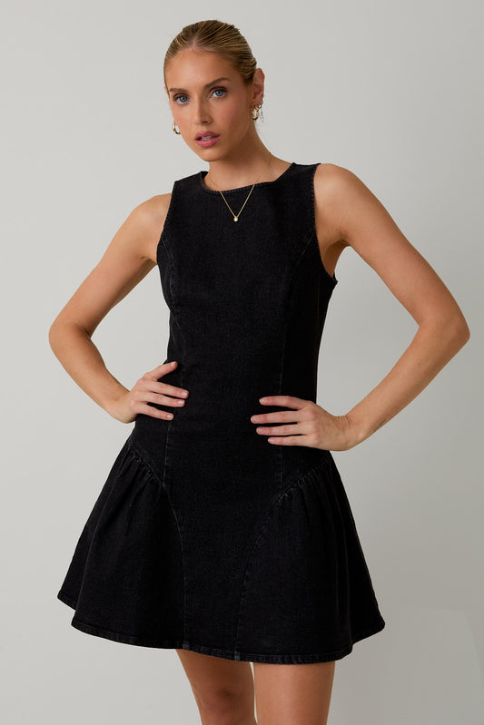 WAIST DETAIL DENIM MINI DRESS