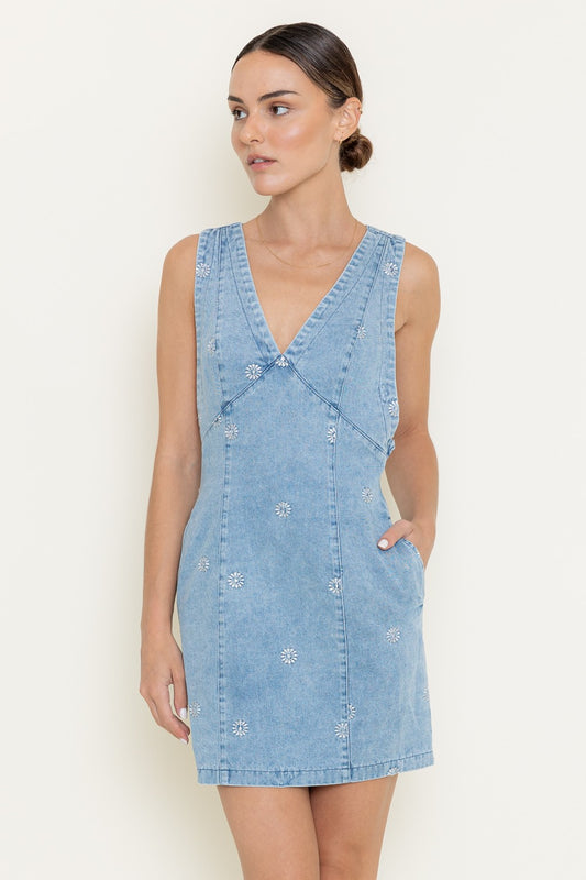 EMBROIDERED DENIM DRESS